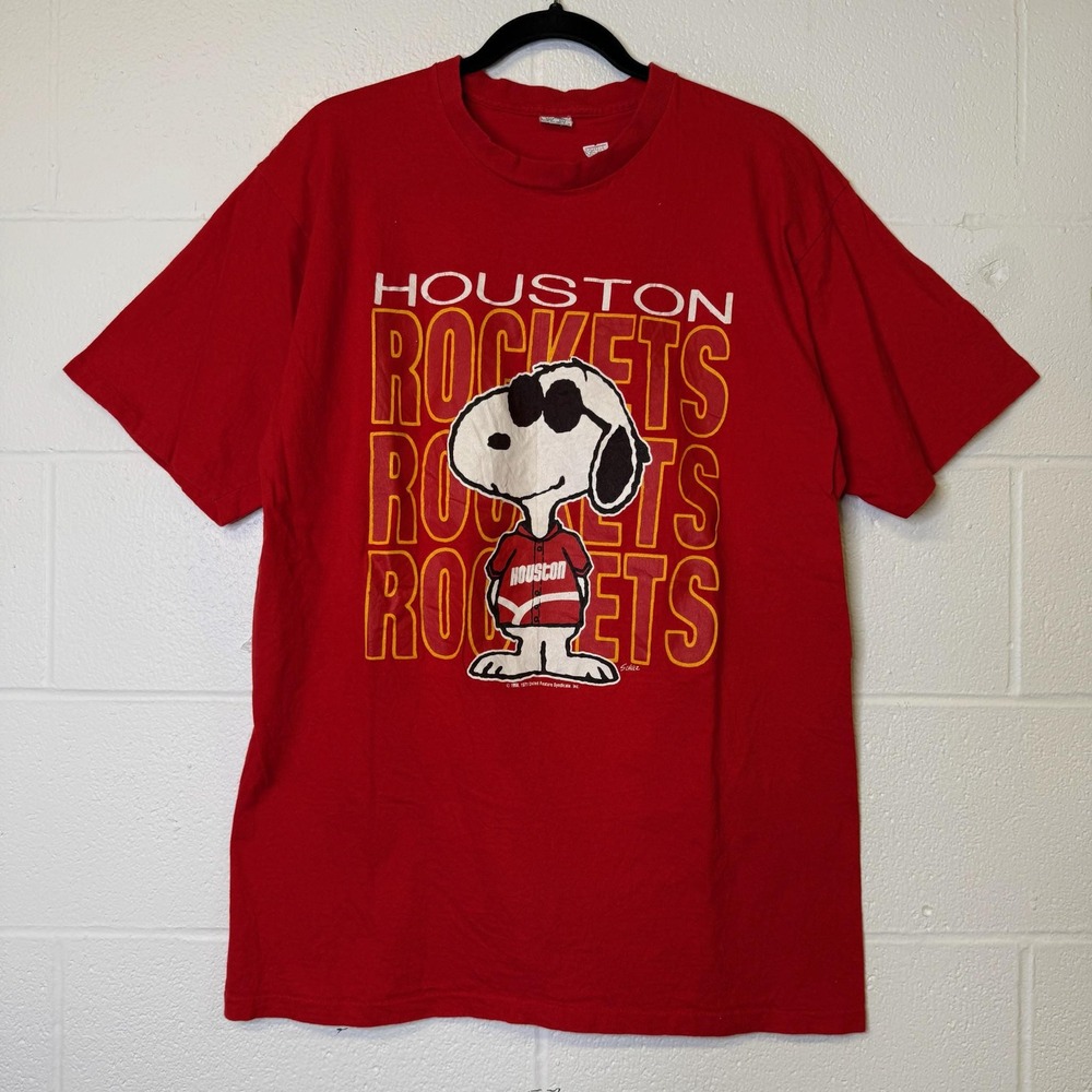 Vintage 90s Houston Rockets Snoopy Peanuts NBA Basketball T-Shirt Sz XL